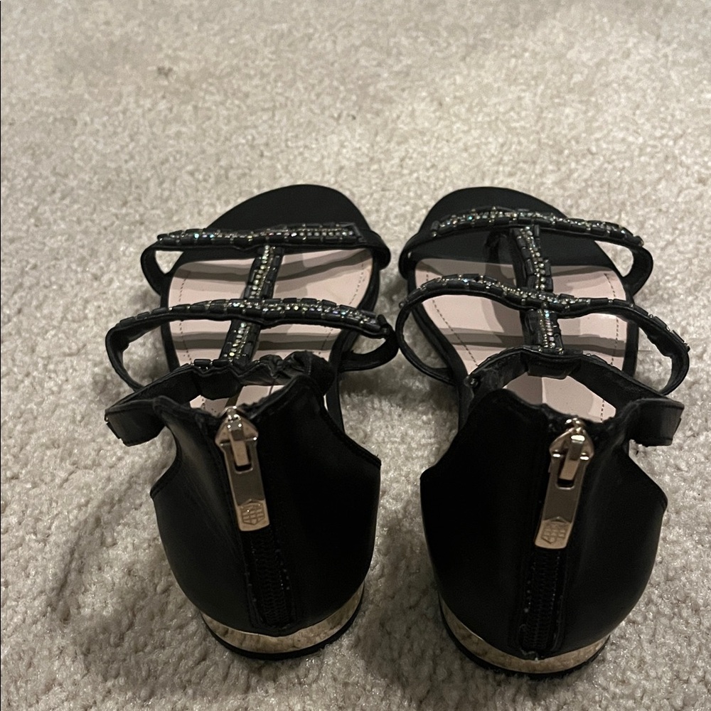 Vince Camuto Black Strappy Sandals with Beaded Accents